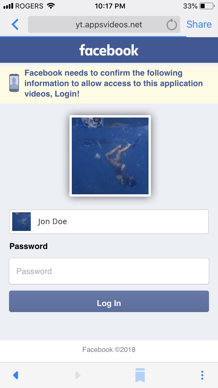 FB Phishing Attack Fake Login Screen