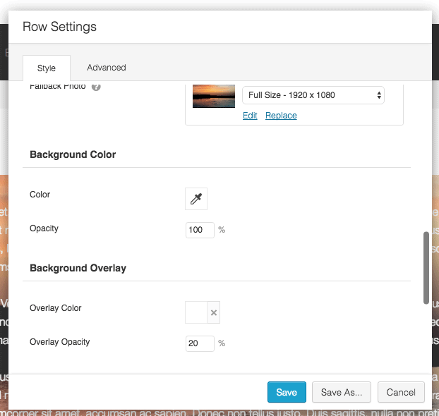 Beaver Builder Row settings