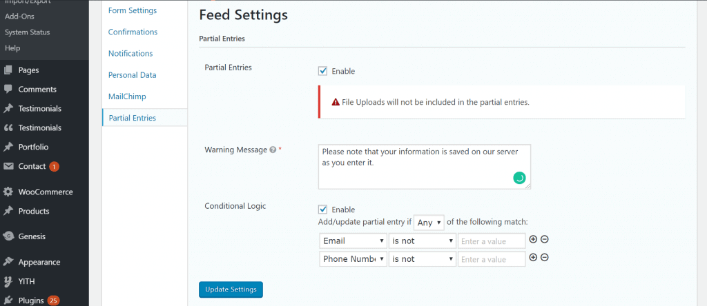 Available in Partial Entries Add-on Conditional Logic