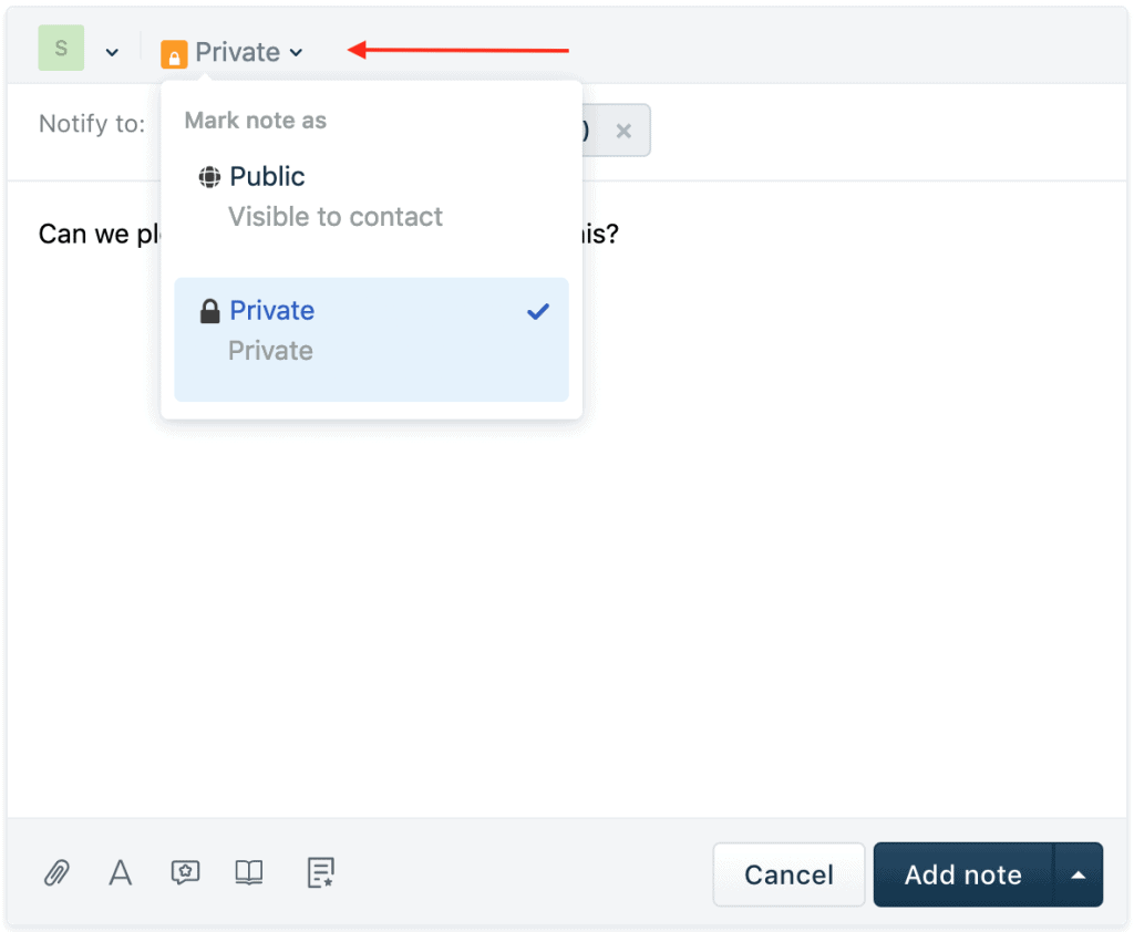 Freshdesk add privatte notes