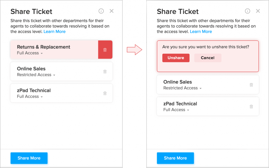 Zoho Desk Ticket Sharing Options