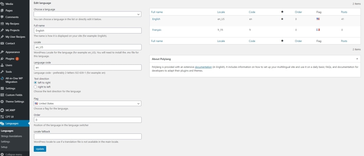 Screenshots Of Polylang Pro 2