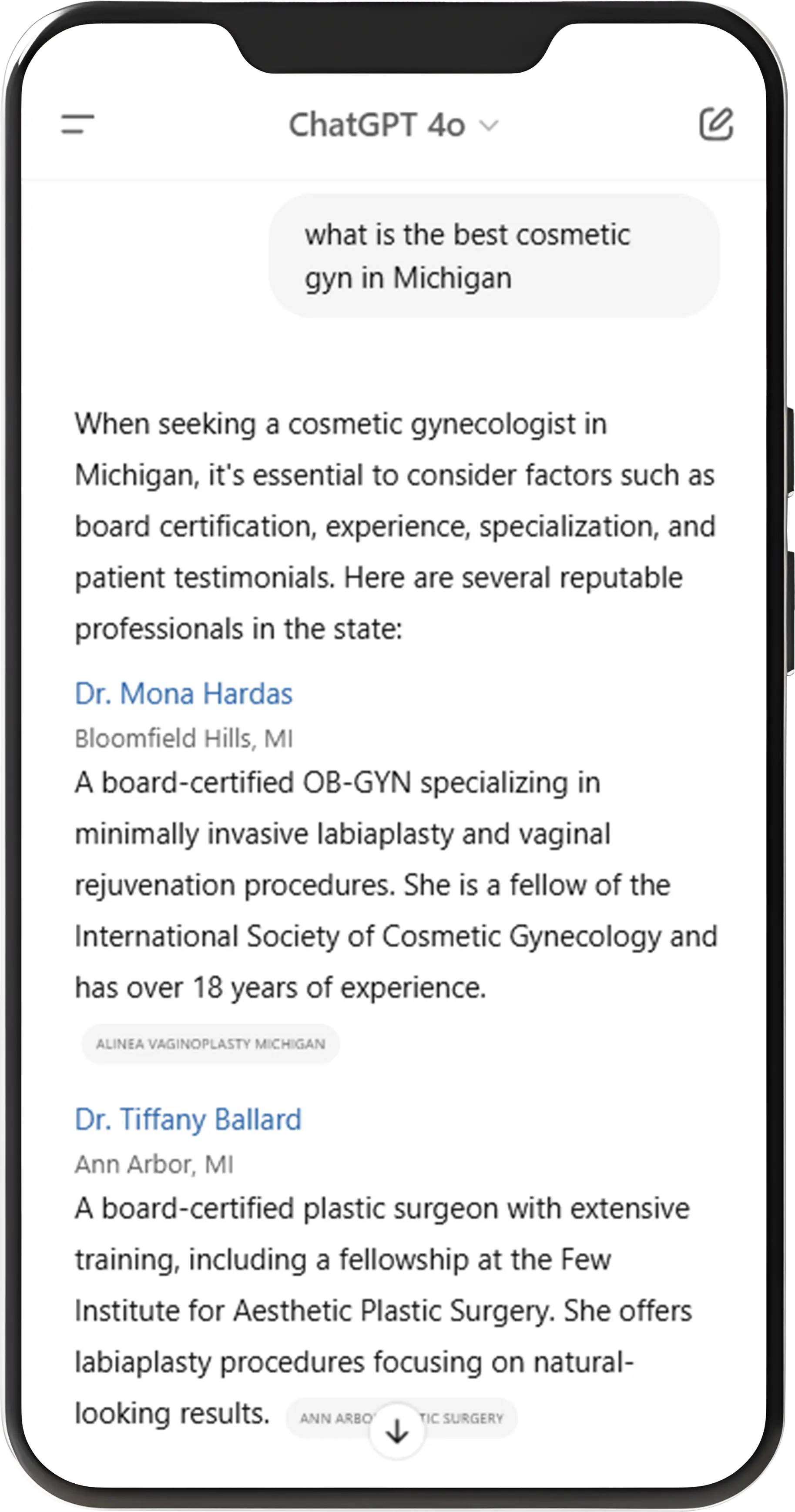 WV Ai Search Optimization Phone Mockups Alinea Labiaplasty & Vaginoplasty Michigan